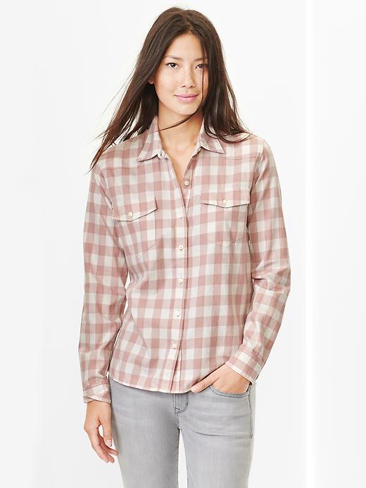 1 of 8 showing, with the color pink checks of product Checkered western shirt