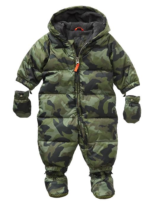 1 of 8 showing, with the color green camo of product PrimaLoft® Luxe camo puffer snowsuit