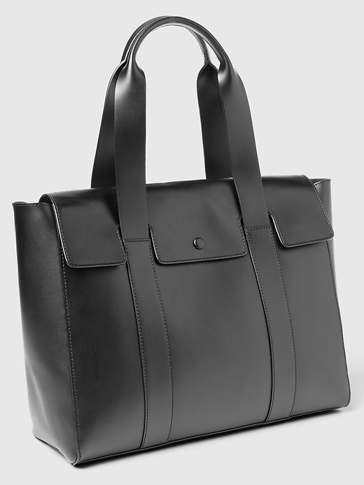 1 of 8 showing, with the color true black of product Leather satchel