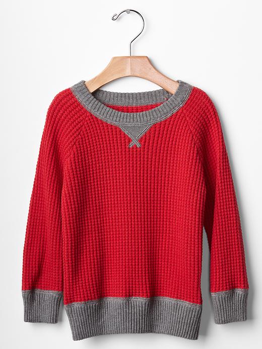 1 of 8 showing, with the color new nordic red of product Contrast waffle raglan sweater