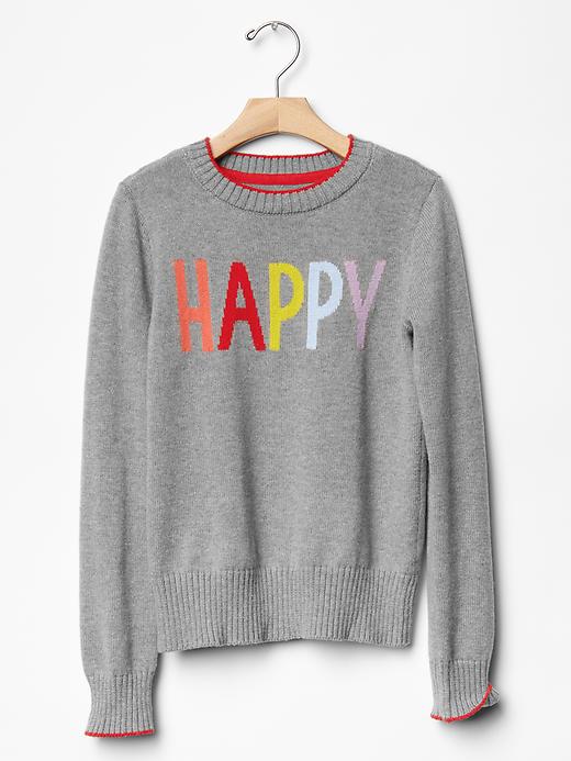 1 of 8 showing, with the color grey heather of product Intarsia happy sweater
