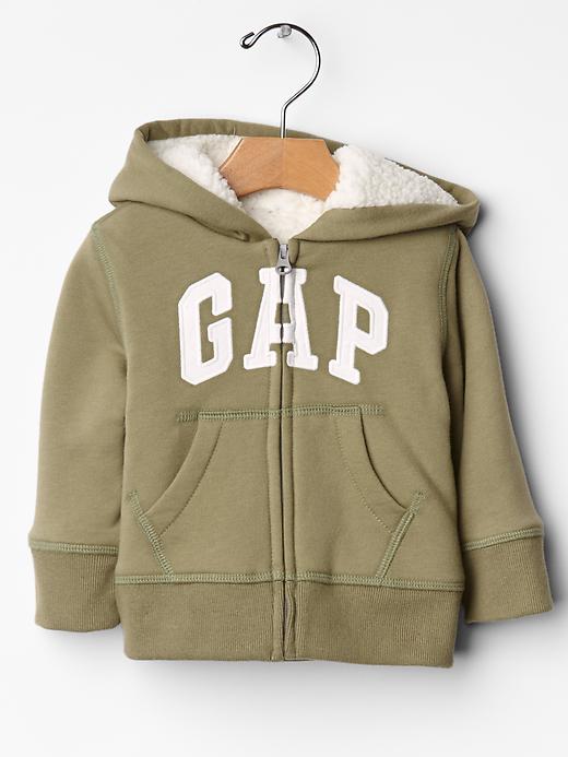 1 of 8 showing, with the color olive orchard of product Logo sherpa-lined hoodie