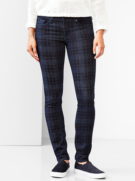 1 of 8 showing, with the color dark indigo plaid of product 1969 plaid always skinny jeans