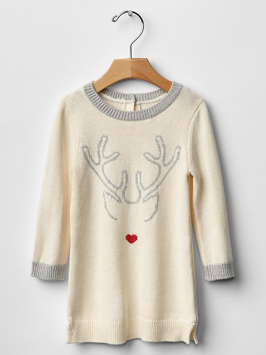 1 of 8 showing, with the color french vanilla of product Christmas reindeer sweater dress