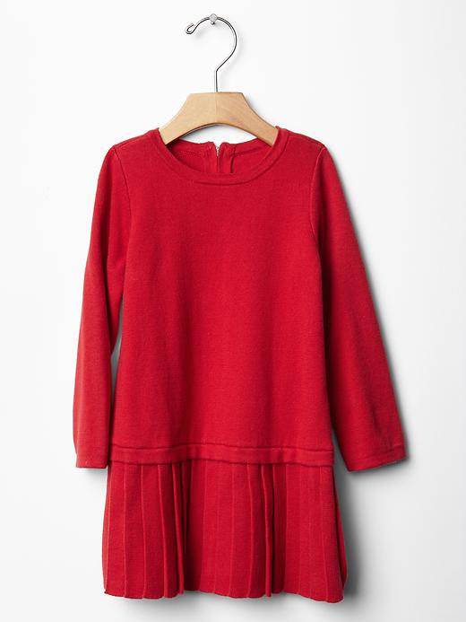 1 of 8 showing, with the color red of product Drop-waist pleat sweater dress