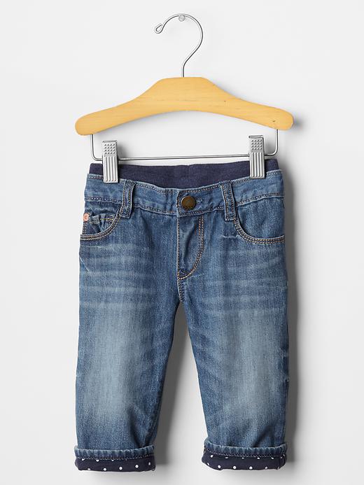 1 of 8 showing, with the color medium indigo of product Polka-dot lined boy fit jeans