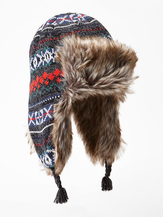 1 of 8 showing, with the color light grey marle of product Fair isle trapper hat