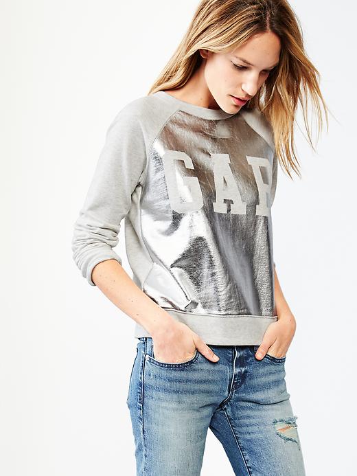 1 of 8 showing, with the color pale heather grey of product Metallic logo baseball sweatshirt