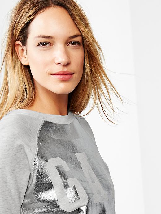 2 of 8 showing, with the color pale heather grey of product Metallic logo baseball sweatshirt