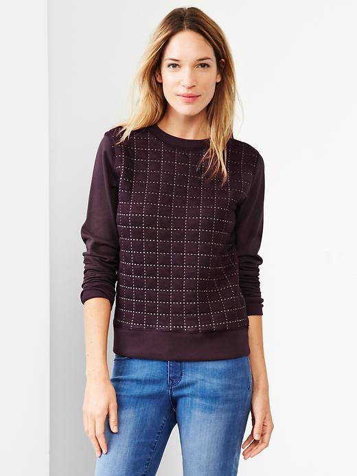 1 of 8 showing, with the color birch beer of product Quilted grid sweatshirt
