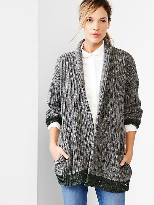 1 of 8 showing, with the color heather grey of product Contrast-trim open-front cardigan