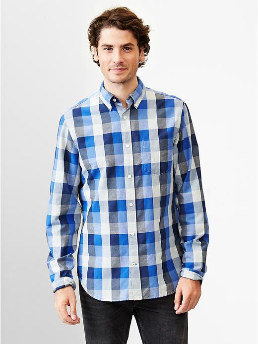 1 of 8 showing, with the color matisse blue of product Multi-plaid oxford shirt