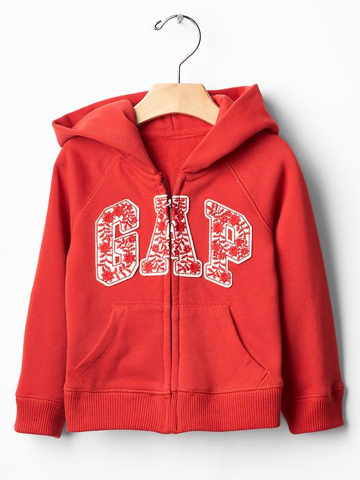 1 of 8 showing, with the color red of product Floral embroidered logo zip hoodie