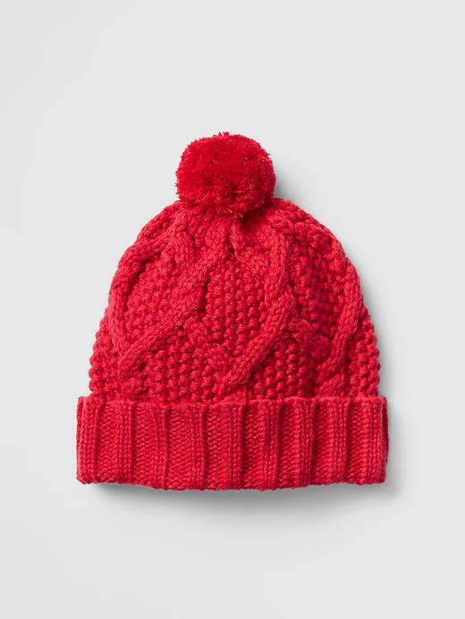 1 of 8 showing, with the color red of product Festive pom-pom honeycomb beanie