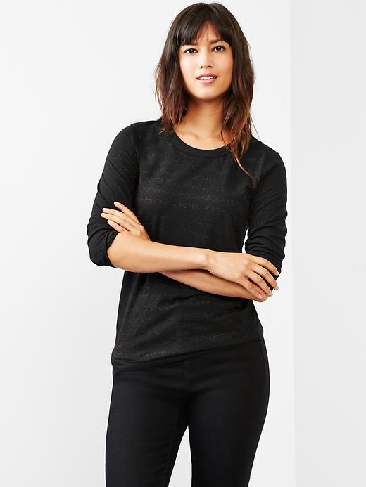 1 of 8 showing, with the color true black of product Metallic-stripe crew tee