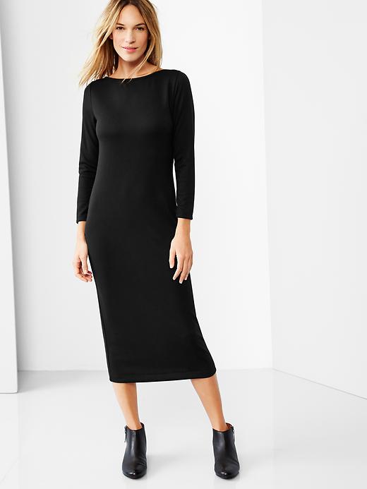 1 of 8 showing, with the color true black of product Boatneck zip-back midi dress