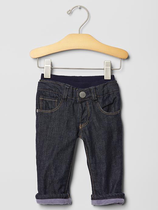 1 of 8 showing, with the color rinse of product Lined pull-on straight jeans