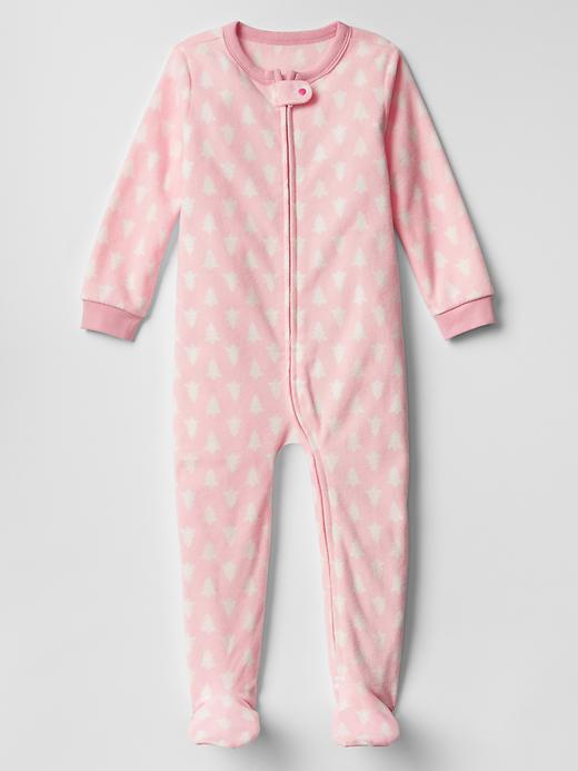 1 of 8 showing, with the color icy pink of product Festive print fleece footed sleep one-piece