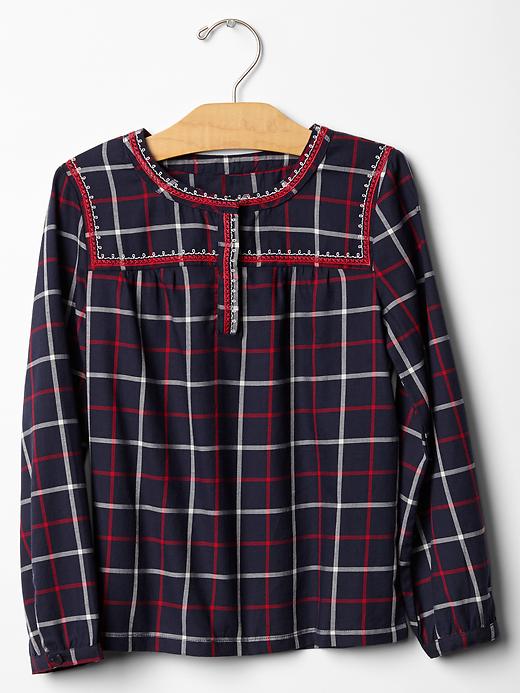 1 of 8 showing, with the color dark night of product Plaid embroidered top