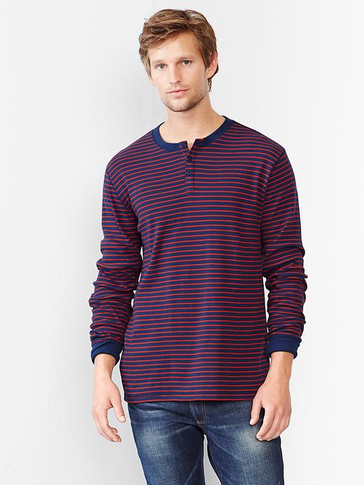 1 of 8 showing, with the color red stripe of product Stripe mini waffle henley