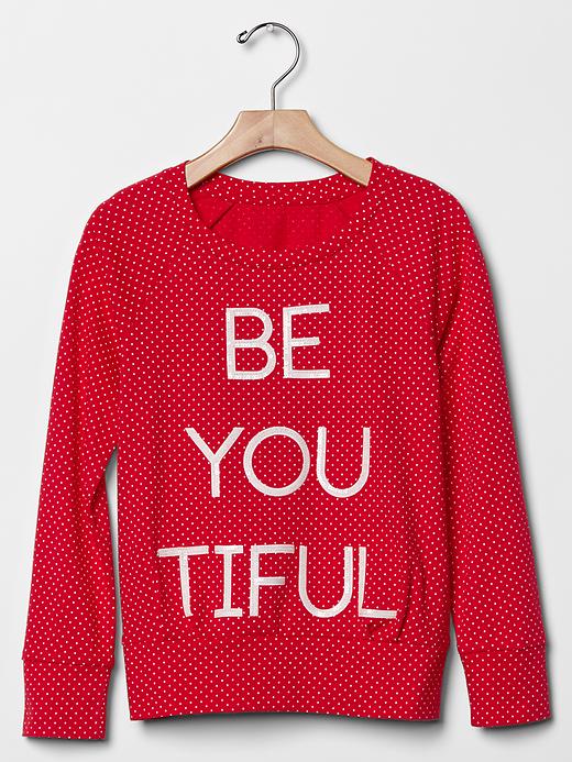 1 of 8 showing, with the color pure red of product Festive sequin graphic tee