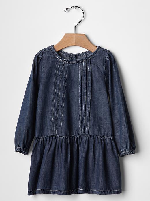 1 of 8 showing, with the color chambray of product Denim pintuck dress