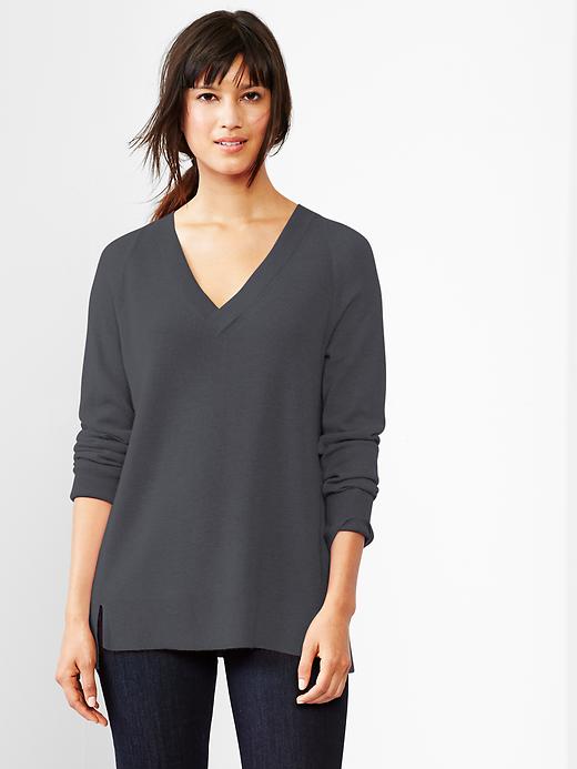 1 of 8 showing, with the color darkest navy of product V-neck raglan sweater