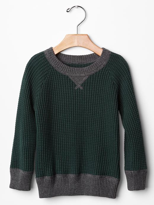 1 of 8 showing, with the color mountain pine of product Contrast waffle raglan sweater