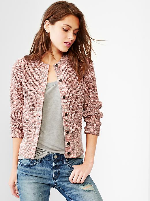 1 of 8 showing, with the color pink marled of product Marled waffle cardigan