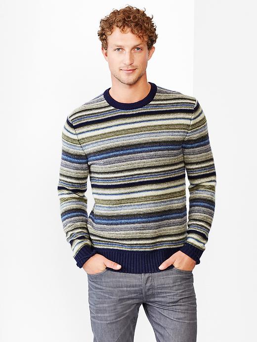 1 of 8 showing, with the color blue stripe of product Lambswool holiday mod stripe sweater