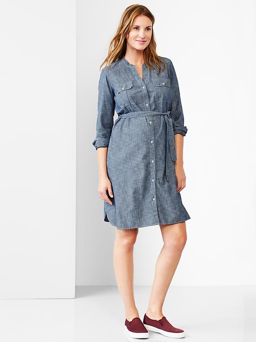 1 of 8 showing, with the color denim of product Chambray shirt dress