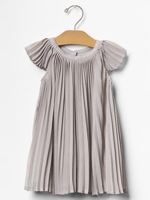 1 of 8 showing, with the color silver of product Pleated metallic dot dress