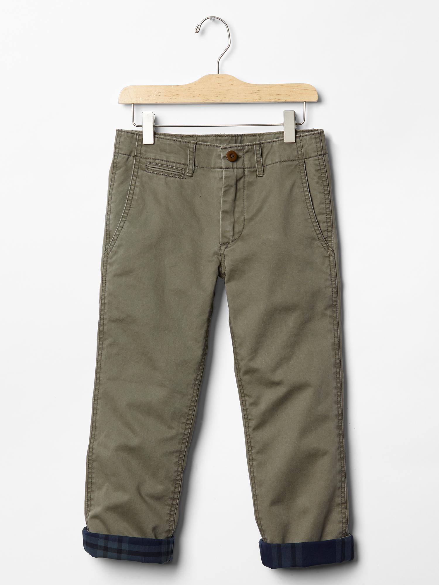 Flannel lined straight khakis Gap