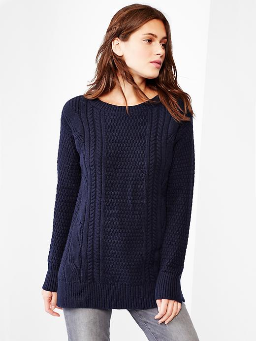 1 of 8 showing, with the color dark night of product Boyfriend cable knit sweater