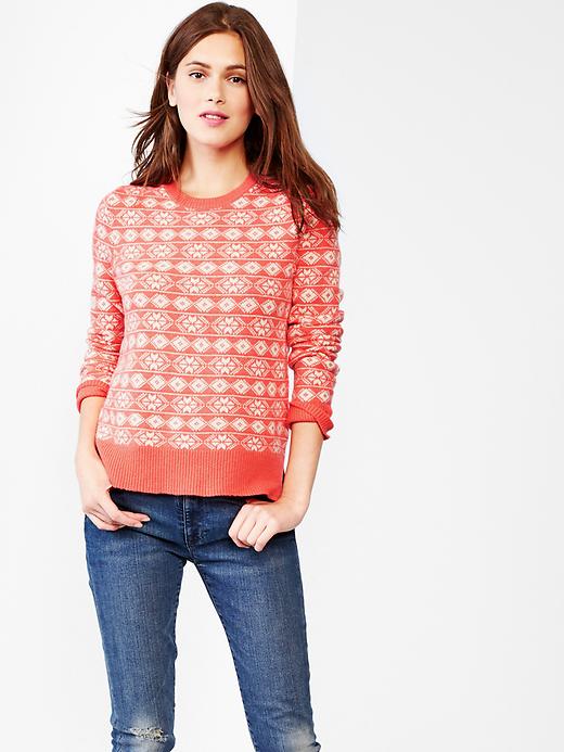1 of 8 showing, with the color fire coral of product Fair isle wool sweater
