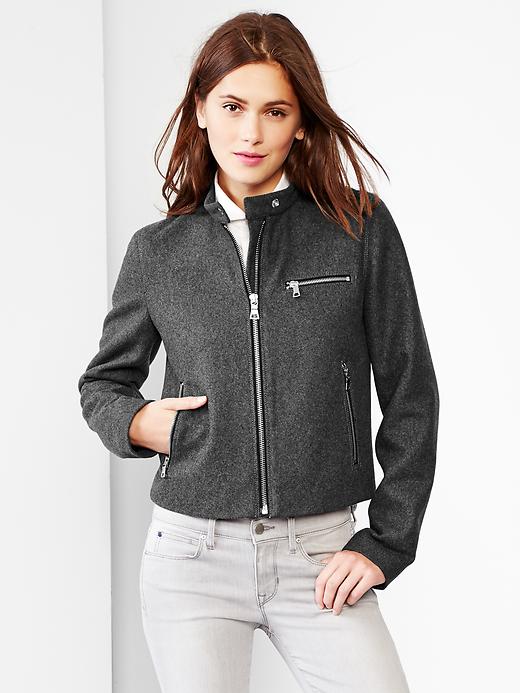 1 of 8 showing, with the color charcoal gray of product Wool biker jacket