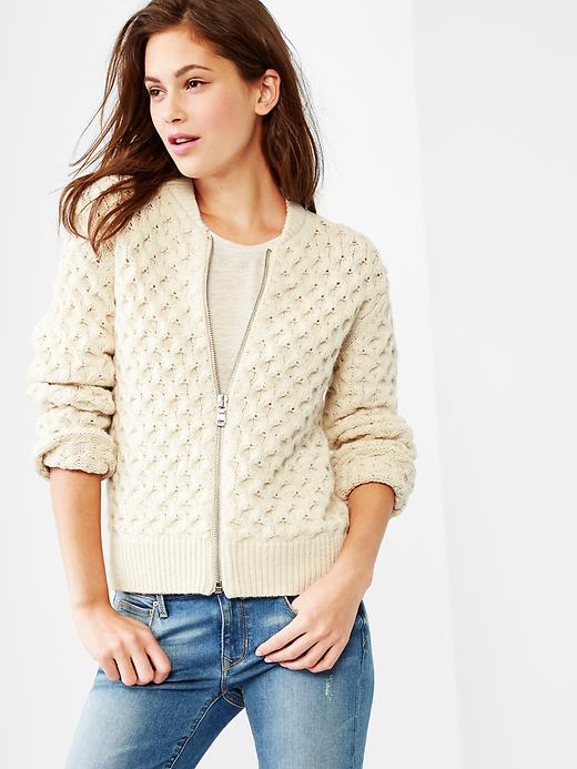 1 of 8 showing, with the color french vanilla of product Cable knit bomber jacket