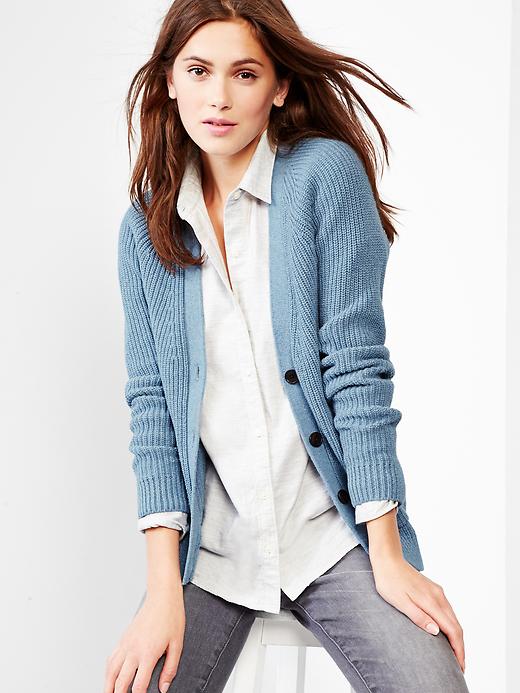 1 of 8 showing, with the color denim blue heather of product Ribbed V-neck cardigan