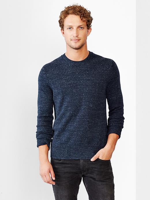 1 of 8 showing, with the color navy heather of product Marled crewneck sweater