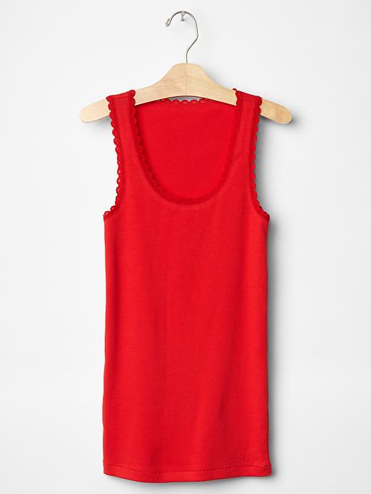 2 of 8 showing, with the color pure red of product Lace-trim ribbed tank