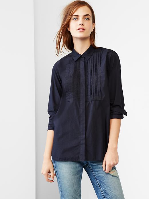 1 of 8 showing, with the color true navy of product Pleated bib shirt