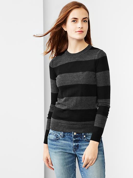 1 of 8 showing, with the color charcoal heather of product Stripe merino sweater