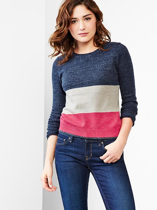 1 of 8 showing, with the color dark night of product Heathered colorblock sweater