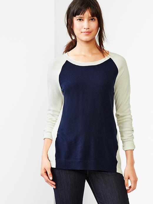 1 of 8 showing, with the color navy heather of product Boyfriend colorblock raglan sweater
