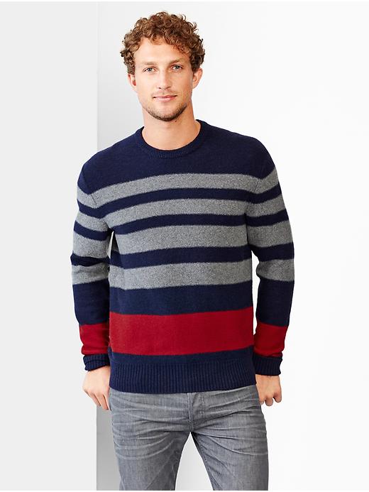 1 of 8 showing, with the color navy of product Lambswool engineer stripe sweater