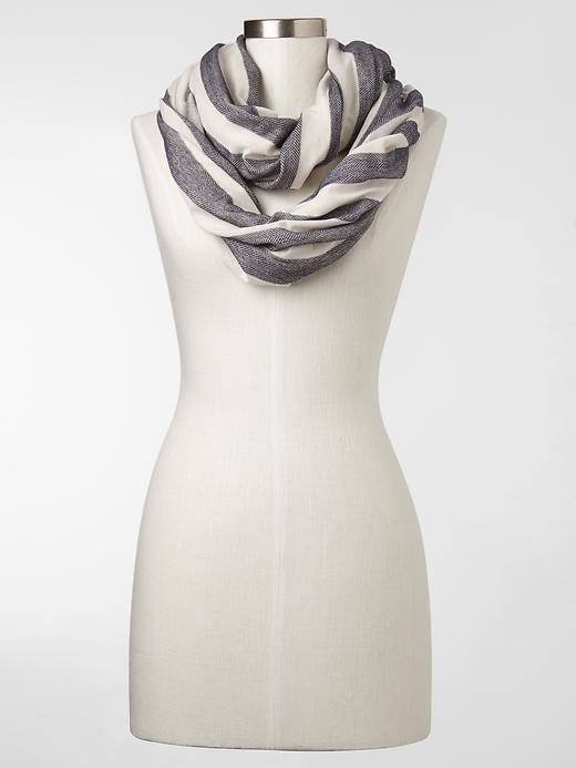 1 of 8 showing, with the color cream of product Indigo stripe infinity scarf
