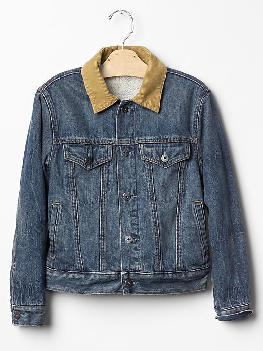 1 of 8 showing, with the color indigo of product Kids Sherpa-Lined Icon Denim Jacket
