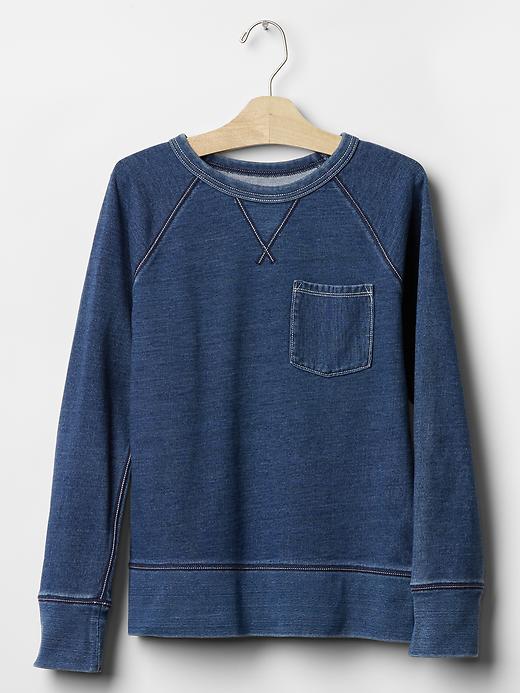 1 of 8 showing, with the color medium indigo of product Indigo pocket sweatshirt