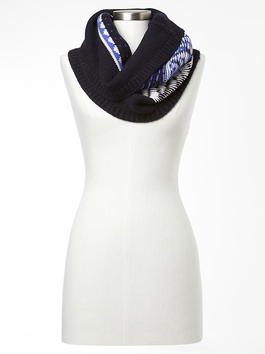 1 of 8 showing, with the color navy of product Fair isle wool cowl scarf