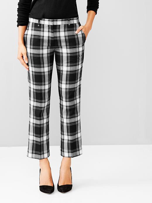 1 of 8 showing, with the color gray plaid of product Tailored crop plaid wool pants